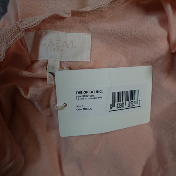 The Great Top Women 0 Extra Small NWT Pajama Lace Slouch Sleep Tank Rose Pink - Picture 4 of 7